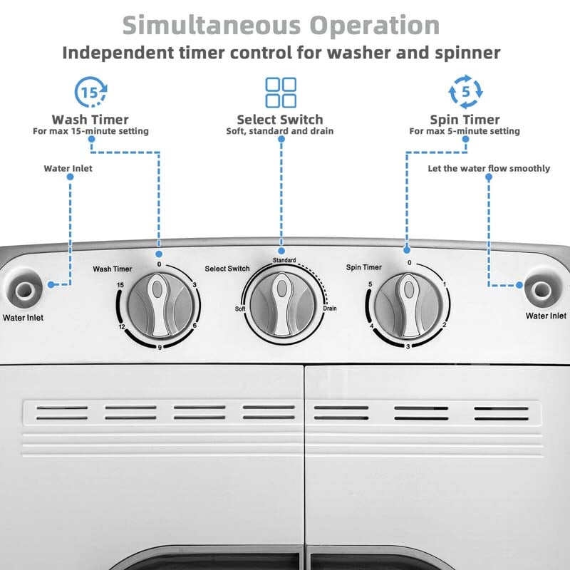 13 LBS Portable Washing Machine, Twin Tub Top Load Washer Dryer Combo for Rv Apartment Dorm