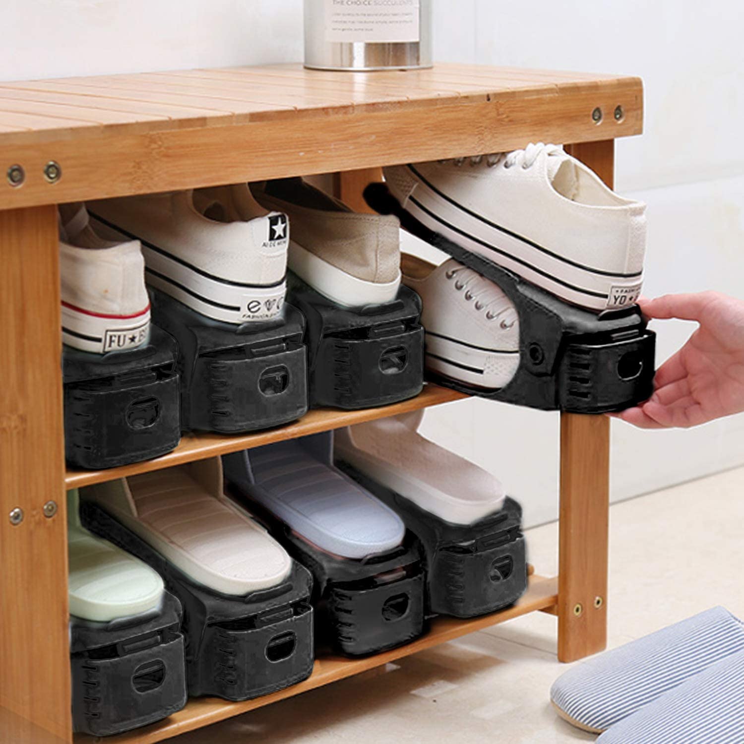 (20 Pack)Black Shoe Slots Organizer， Adjustable Shoe Stacker Space Saver for Closet Organization