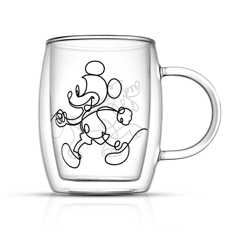 JoyJolt Disney Mickey and Pluto Glass Coffee Mugs   Set of 2   13.5 oz