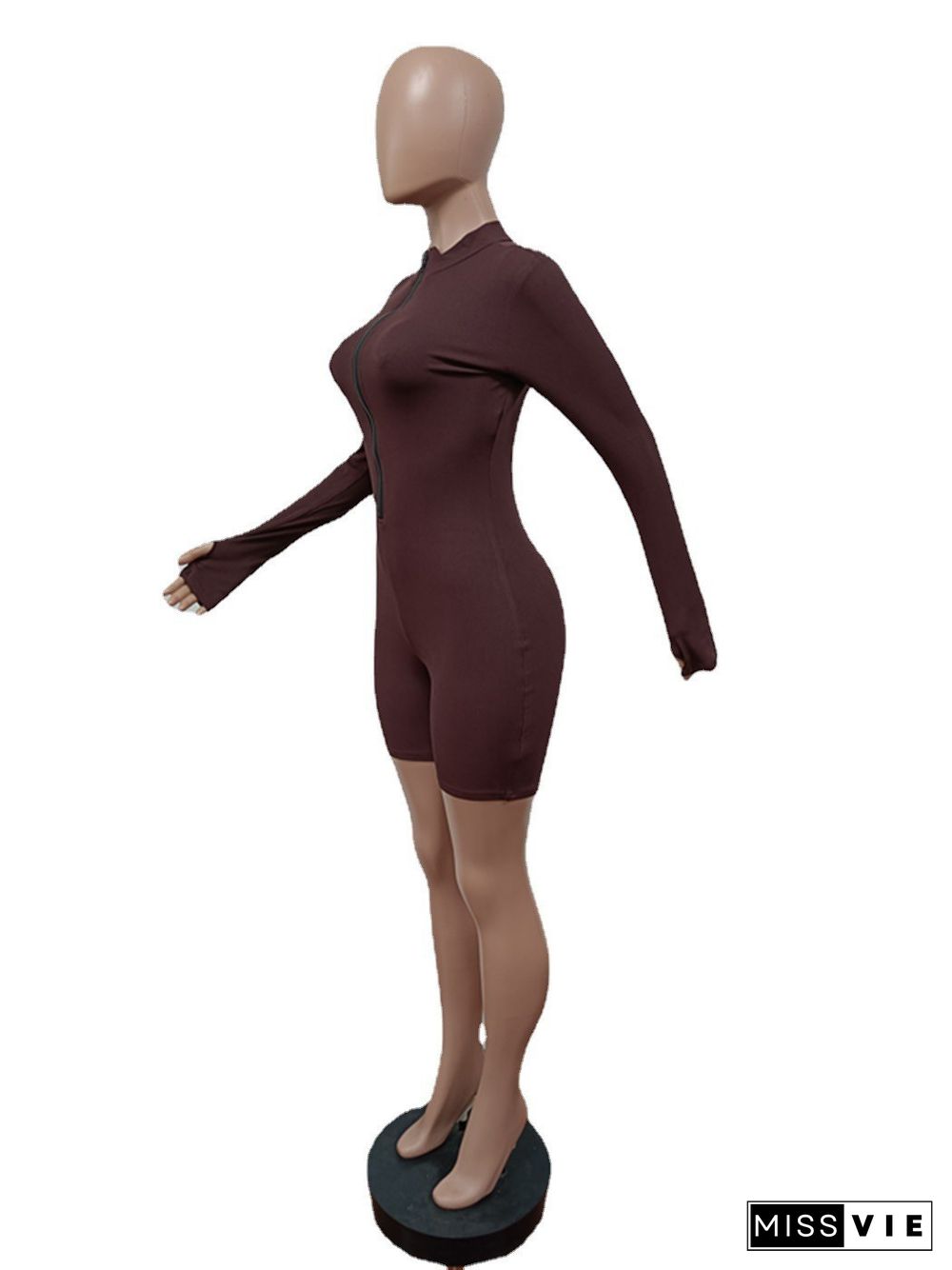 Solid Color Long Sleeve Fitness Stretch Rompers