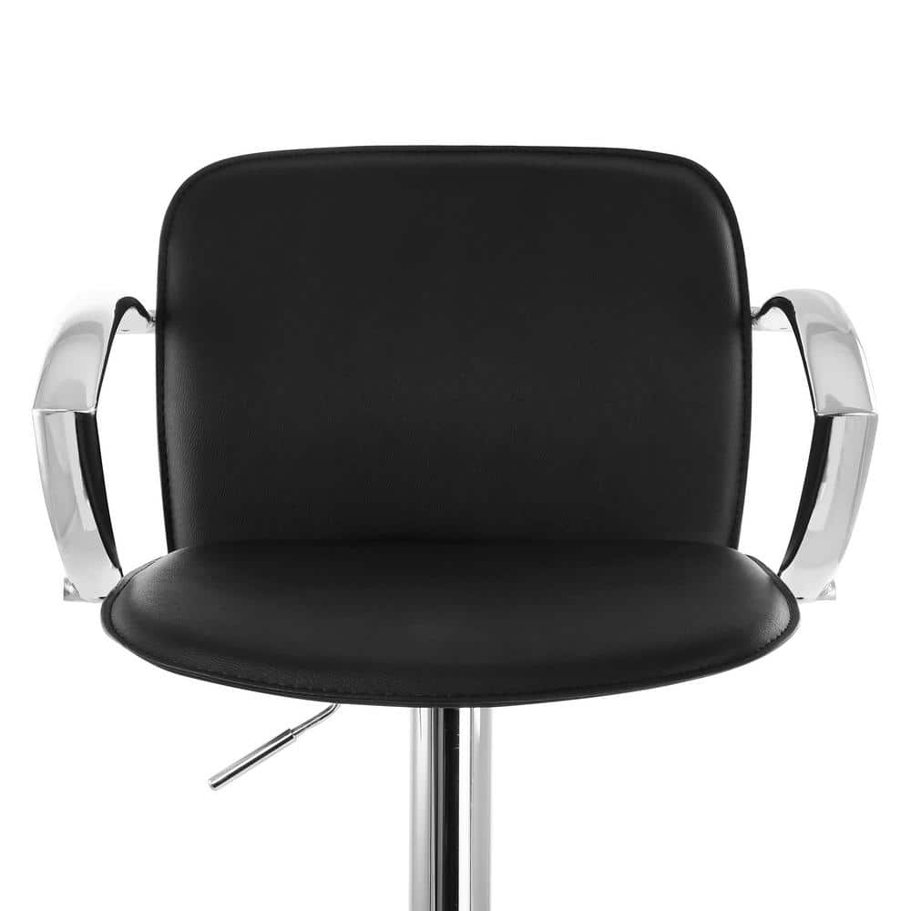 Elama 2-Piece Adjustable Faux Leather 34.25 in. Black Low Back Metal Bar Stool with Chrome Arm Rests and Base 985116748M