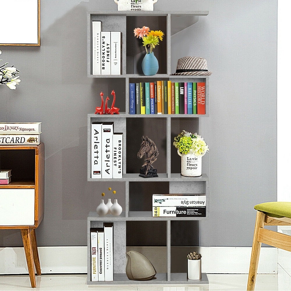 Stylish 5 Tier Geometric Wood Bookshelf   31\