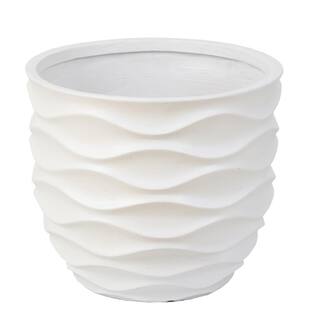 LuxenHome Waves Design MgO White Composite Decorative Pots (2-Pack) WHPL872