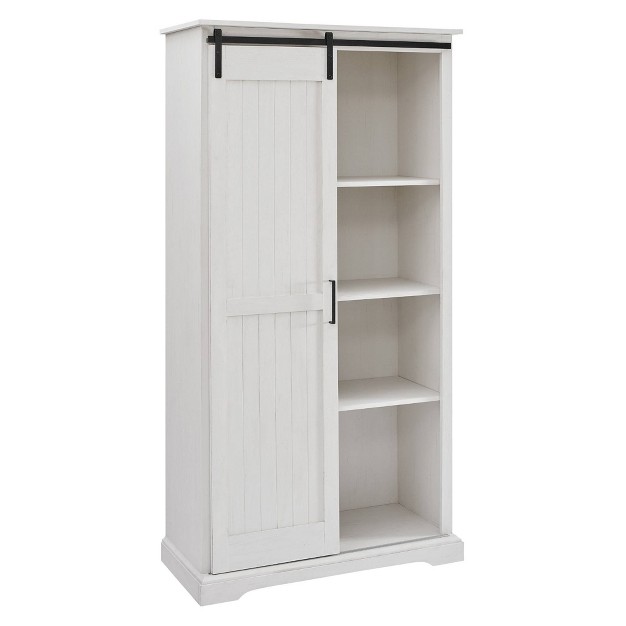 Owens Farmhouse Sliding Barn Door Storage Hutch Brushed White Saracina Home