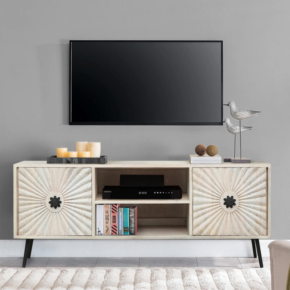 Parksville Real Solid Wood Mid Century Modern 55 Inch TV Stand   Midcentury   Entertainment Centers And Tv Stands   by Sierra Living Concepts Inc  Houzz