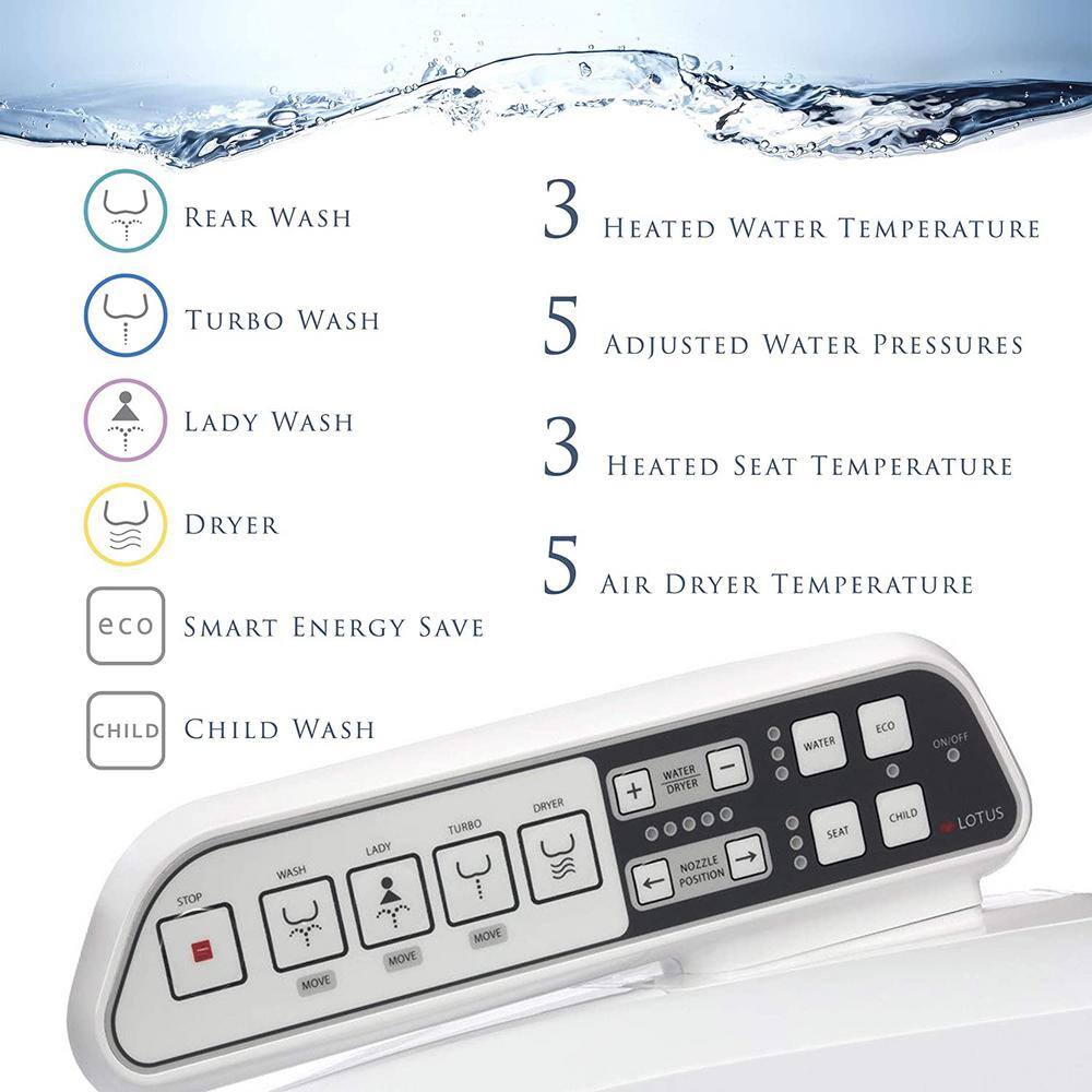 Lotus Smart Hygiene Seat ATS-500 Smart Electric Bidet Seat for Both Round and Elongated Toilet in White ATS-500