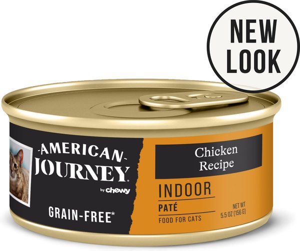 American Journey Indoor Pate Chicken Recipe Grain-Free Canned Cat Food， 5.5-oz， case of 24