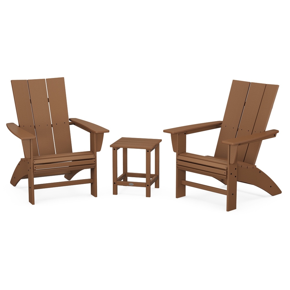 POLYWOOD Modern 3 Piece Curveback Adirondack Set with Long Island 18\