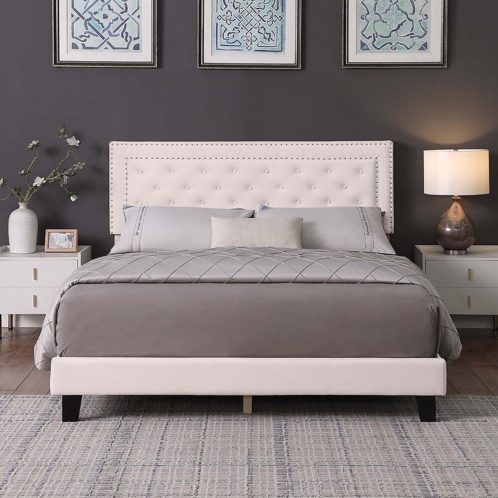 Morden Fort Full Size Bed Frame   Adjustable Headboard with Luxurious Velvet Upholstery