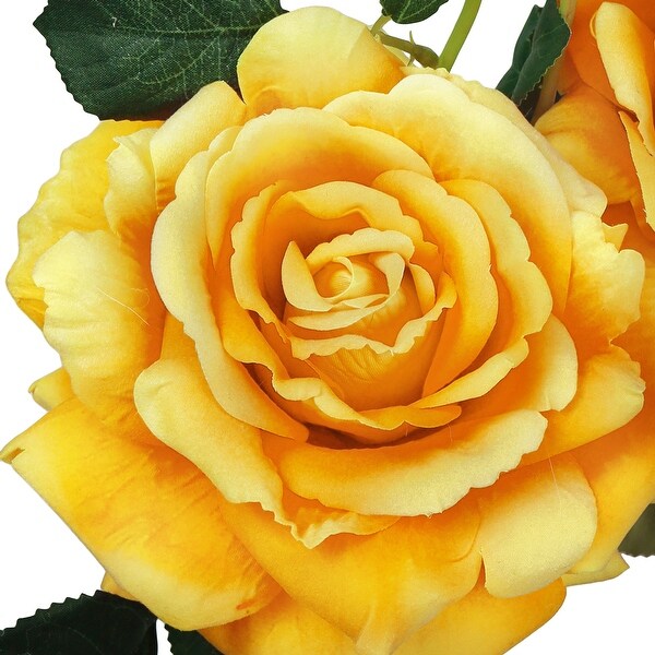 Set of 2 Honey Yellow Artificial Velvet Elegant Rose Flower Stem Spray 32in