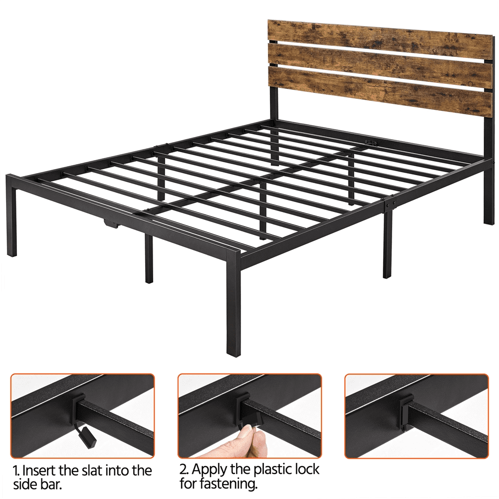 Yaheetech Metal Platform Bed Frame with Wooden Headboard, Queen