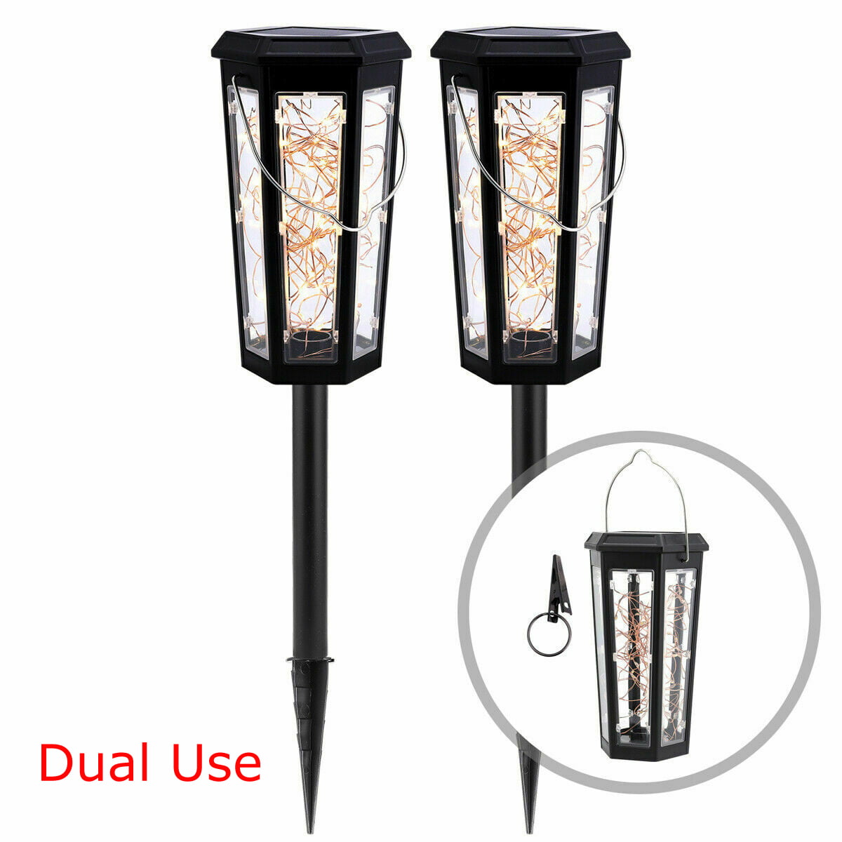 2PCS LED Solar Hanging Lights Waterproof Auto on/off Patio Landscape Lantern Lamps， ABS， Black