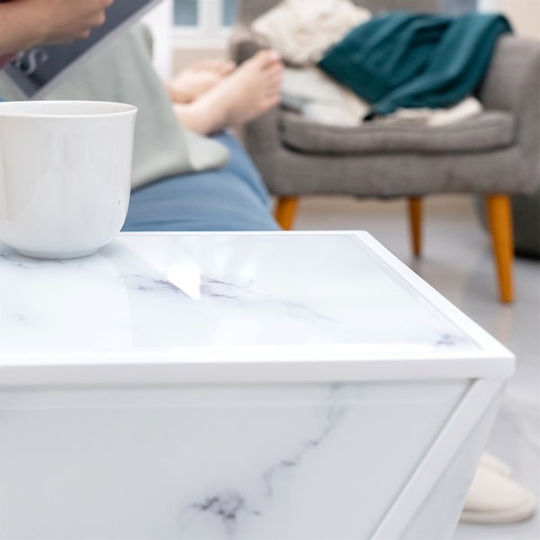 White Geometry End Table， Glass Nightstand， Marble Table