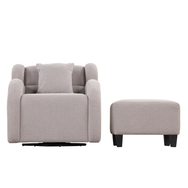 360 Degree Swivel Accent Chair and Ottoman Sets， Swivel Lounge Barrel Chair， Teddy Short Plush Particle Velvet Armchair， Gray