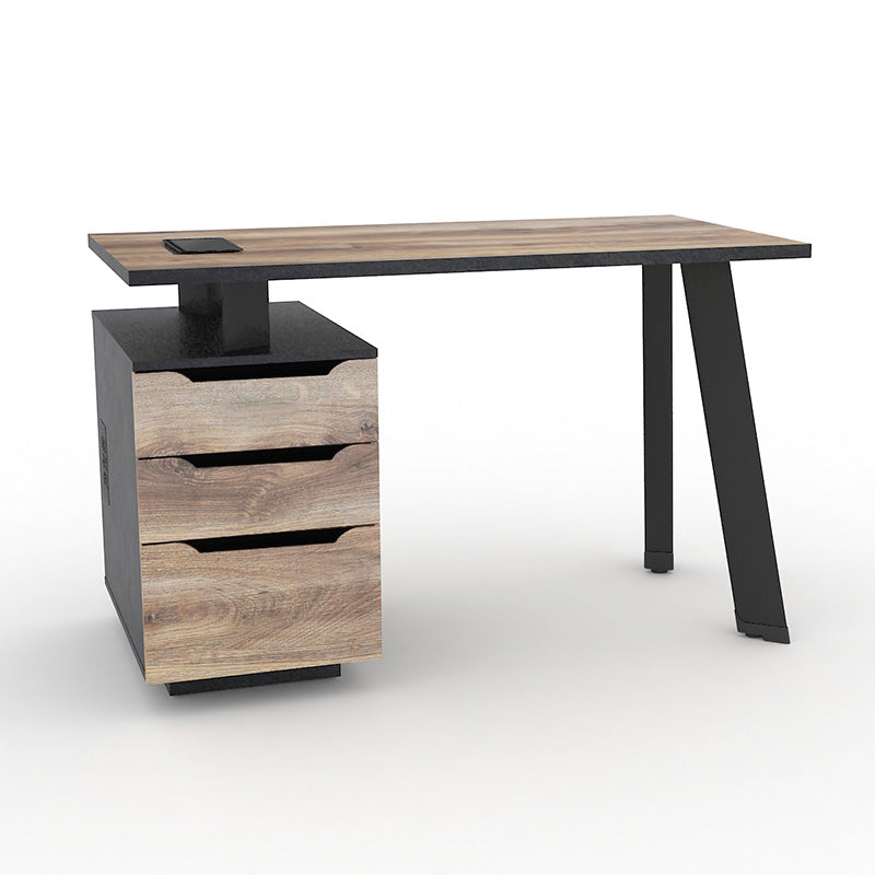 ARTO Single Workstation Desk with Left Cabinet 1.2M - Warm Oak & Black