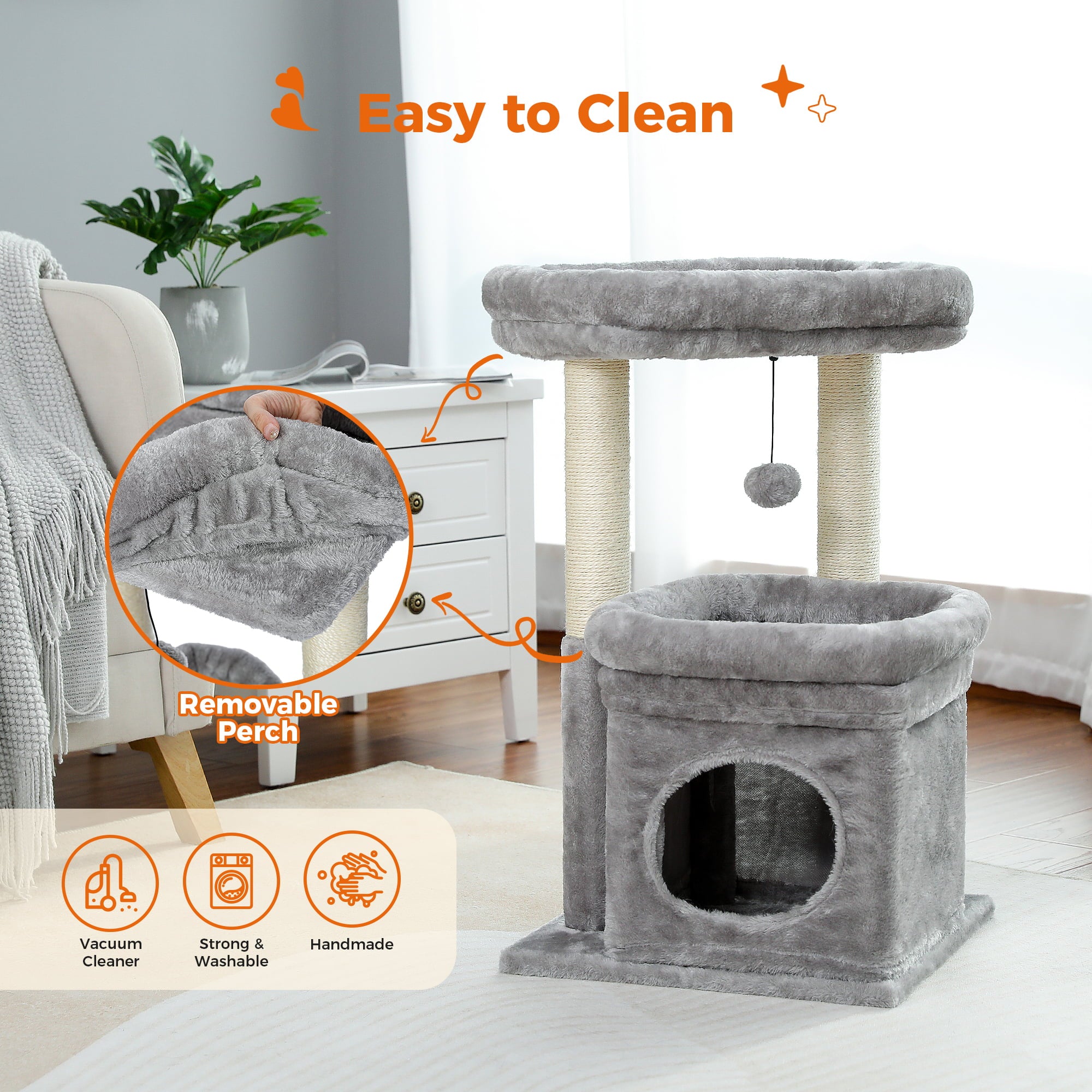 PAWZ Road Small Cat Tree Tower Plush Condo and Scratching Posts for Kittens Medium Cats， Gray