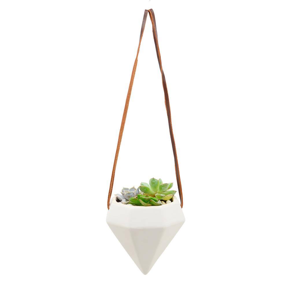 Arcadia Garden Products Diamond 4-12 in. x 4-12 in. Matte White Ceramic Hanging Planter AP13W