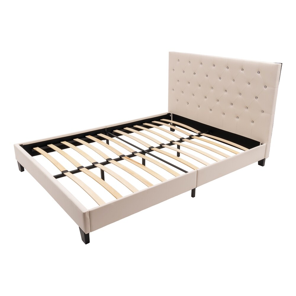 Modern Queen Upholstered Platform Bed Frame with Headboard