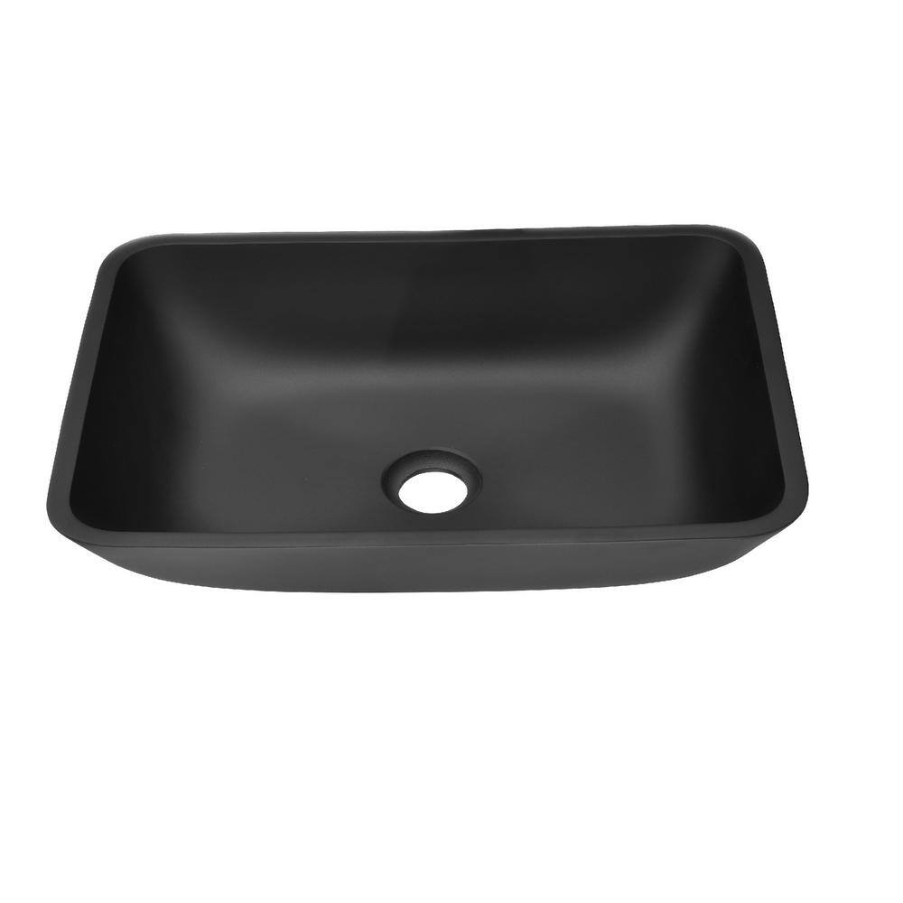 Interbath Glass Rectangular Vessel Bathroom Sink in Black ITBVS110SMB