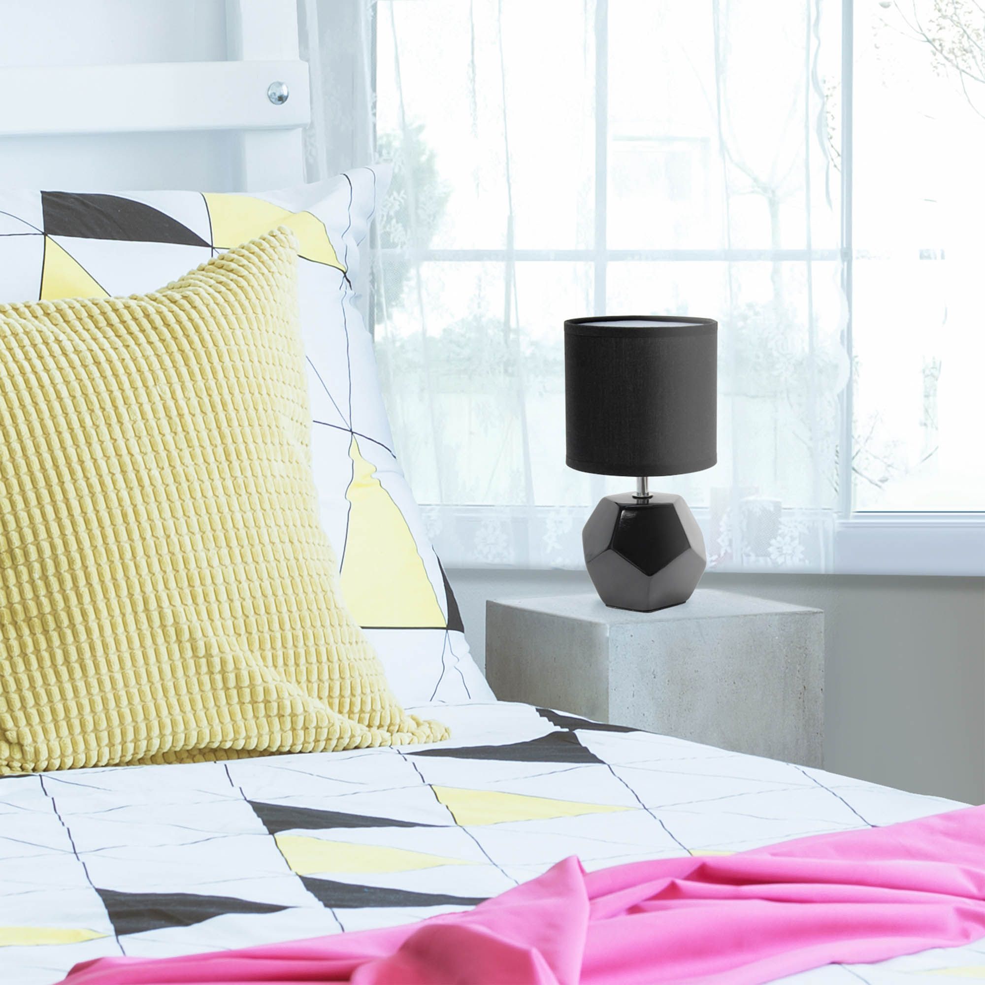 Simple Designs Round Prism Mini Table Lamp with Matching Fabric Shade