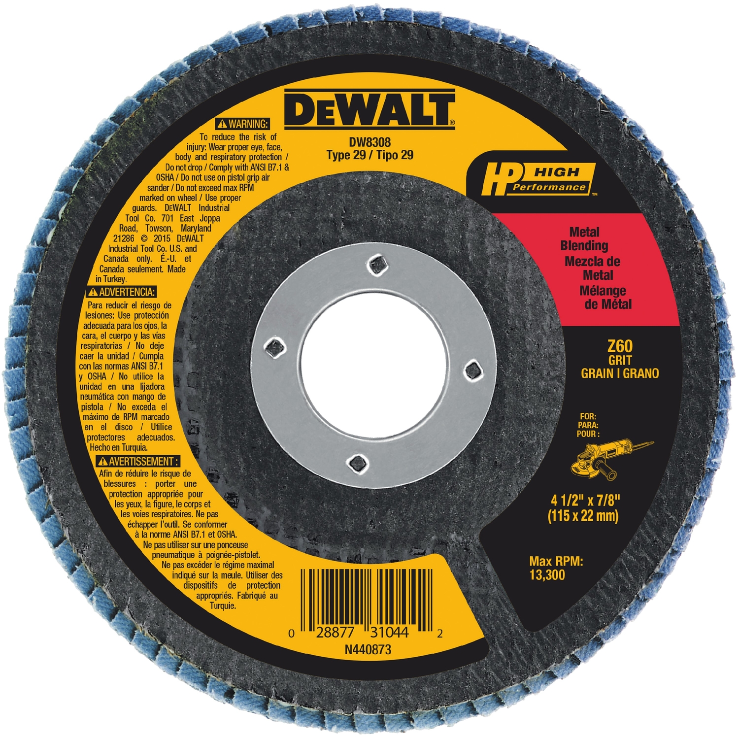 DW 4-1/2 in. D X 7/8 in. Zirconia Type 29 Flap Disc 60 Grit 1 pk