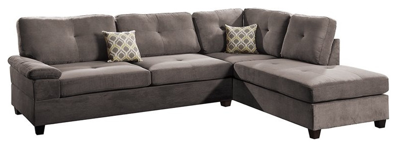 Bonn 2 Piece Contemporary Style Sectional  Charcoal Waffle Suede   Transitional   Sectional Sofas   by Hollywood Decor  Houzz