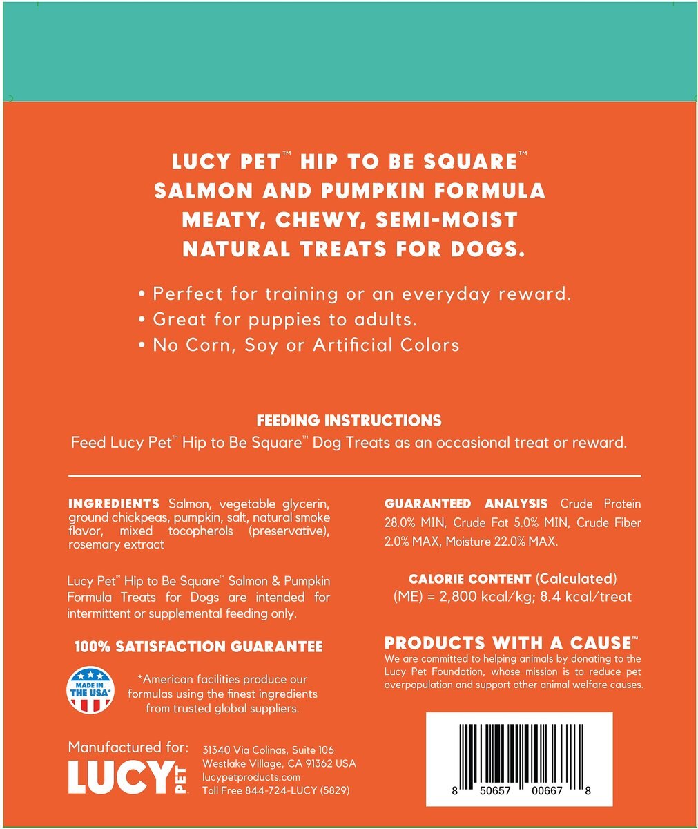 Lucy Pet Products Hip To Be Square Salmon and Pumpkin Formula Grain-Free Dog Treats