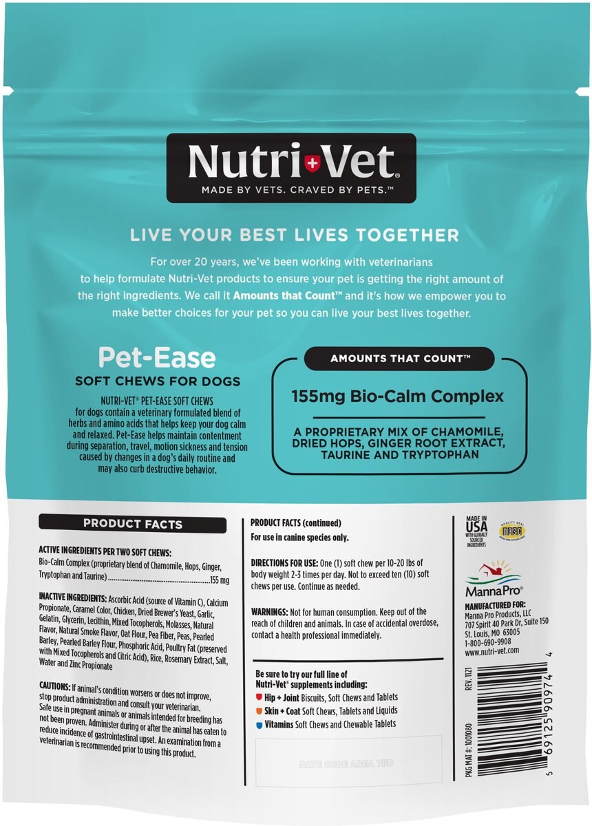 Nutri-Vet Pet-Ease Soft Chews Calming Supplement for Dogs