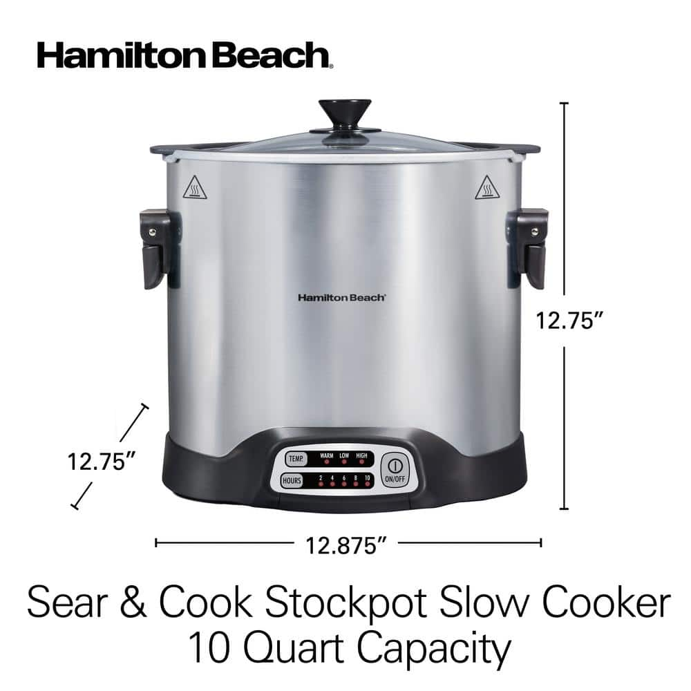 Hamilton Beach 10 qt. Stainless Steel Sear and Cook Stockpot Slow Cooker 33196