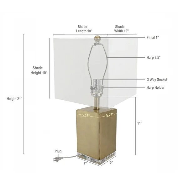 AandB Home Metal Square Table Lamp - Gold/White