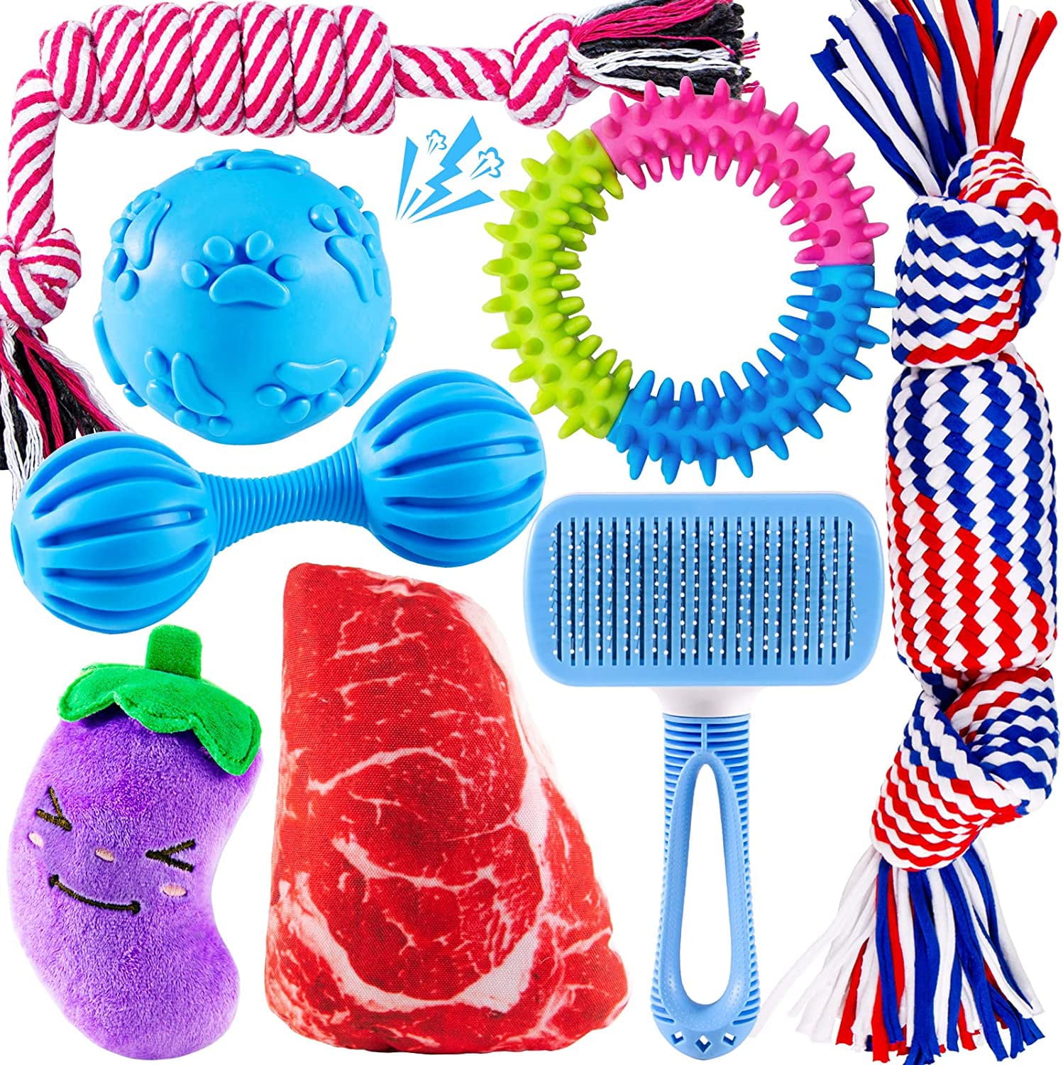 Heibizi Puppy Toys for Teething Small Dogs， Dog Toys for Small Dogs， Puppy Teething Chew Toys， Small Dog Toys Pack with Stuffed Squeaky Toys， Dog Ball， Ring Toy， Rope Toy， Dog