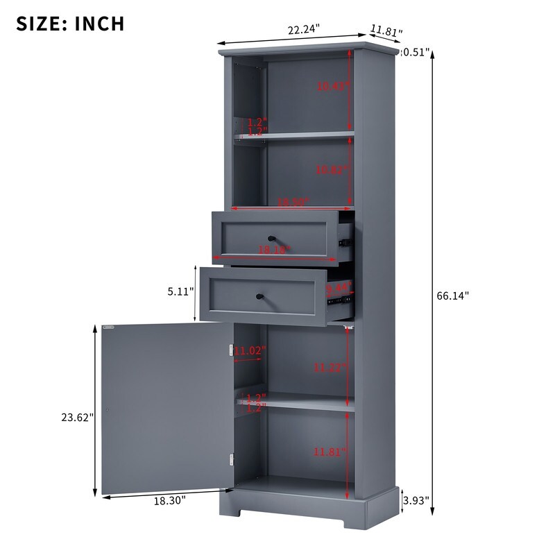 Bathroom Tall Storage Cabinet Two Drawers  Open Storage