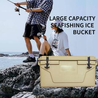 ITOPFOX Heavy-Duty Wheels 65 qt. Khaki Chest Cooler with Bottle Opener for Beach Drink Camping Picnic Fishing Boat Barbecue H2SA22OT050