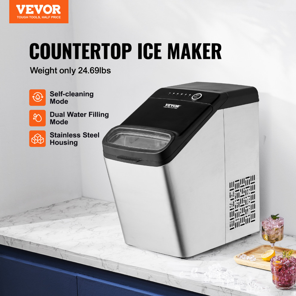 VEVOR Stainless Steel Countertop Ice Maker 33Lbs/24H Bullet Ice Cube Machine   Modern   Ice Makers   by RABBIT HORSE INC  Houzz