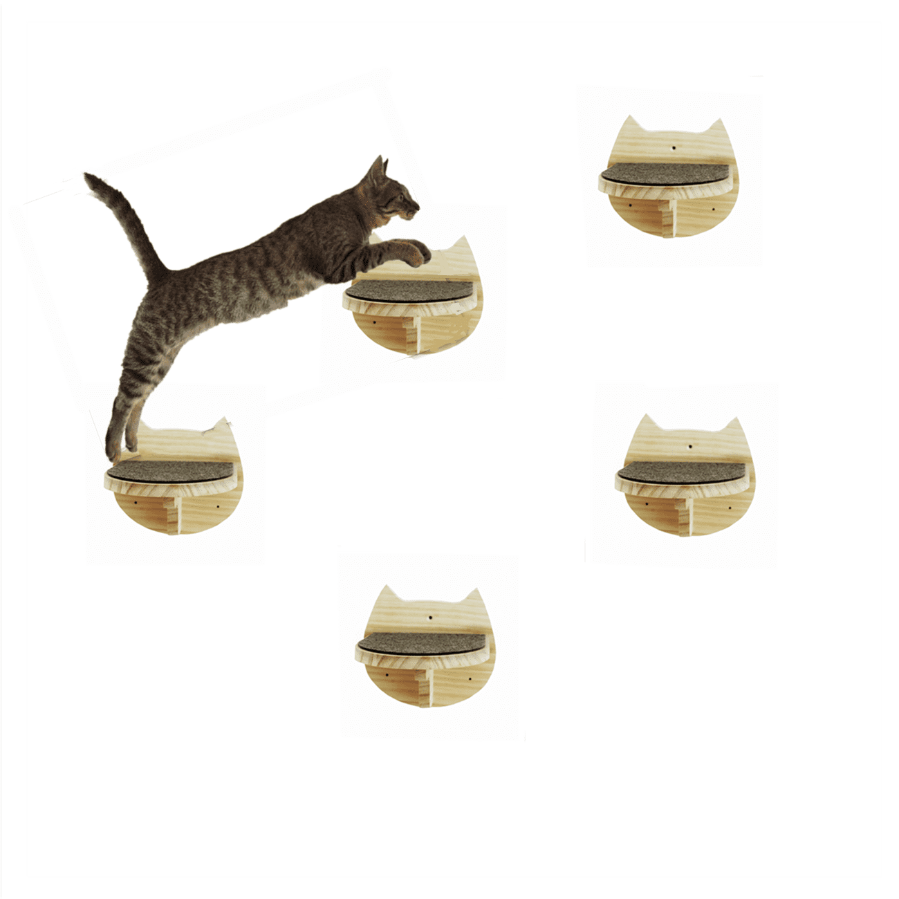 SHENGOCASE 5-Pack Natural Solid Wood Wall Mounted Cat Wall Shelves， Cat Wall Furniture， Cat Wall Steps， Wall Stairs， Wall Perch Bed Hammack