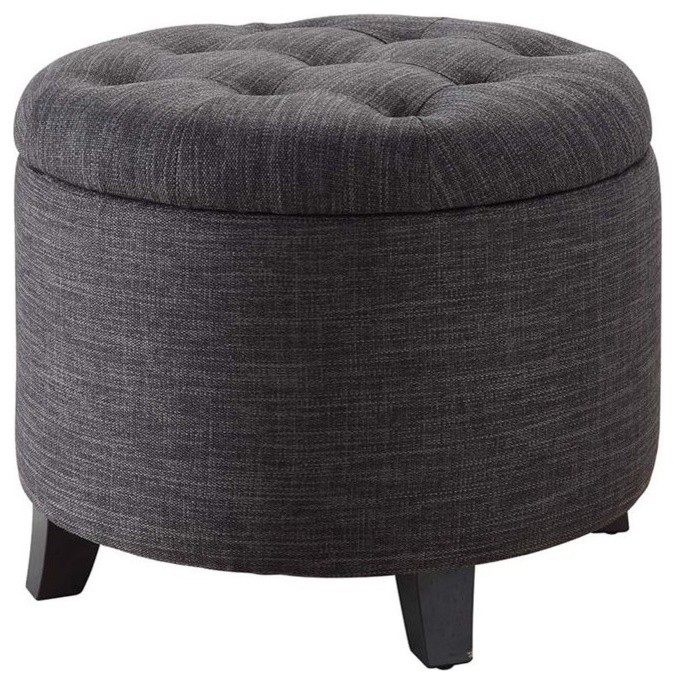 Pemberly Row Round Ottoman in Gray   Transitional   Footstools And Ottomans   by Homesquare  Houzz