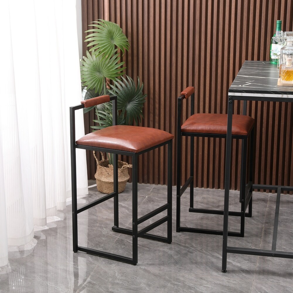 Modern Set of 2 Counter Height Bar Stools for Kitchen PU Leather Upholstered Barstools with Back Armless Dining Chairs