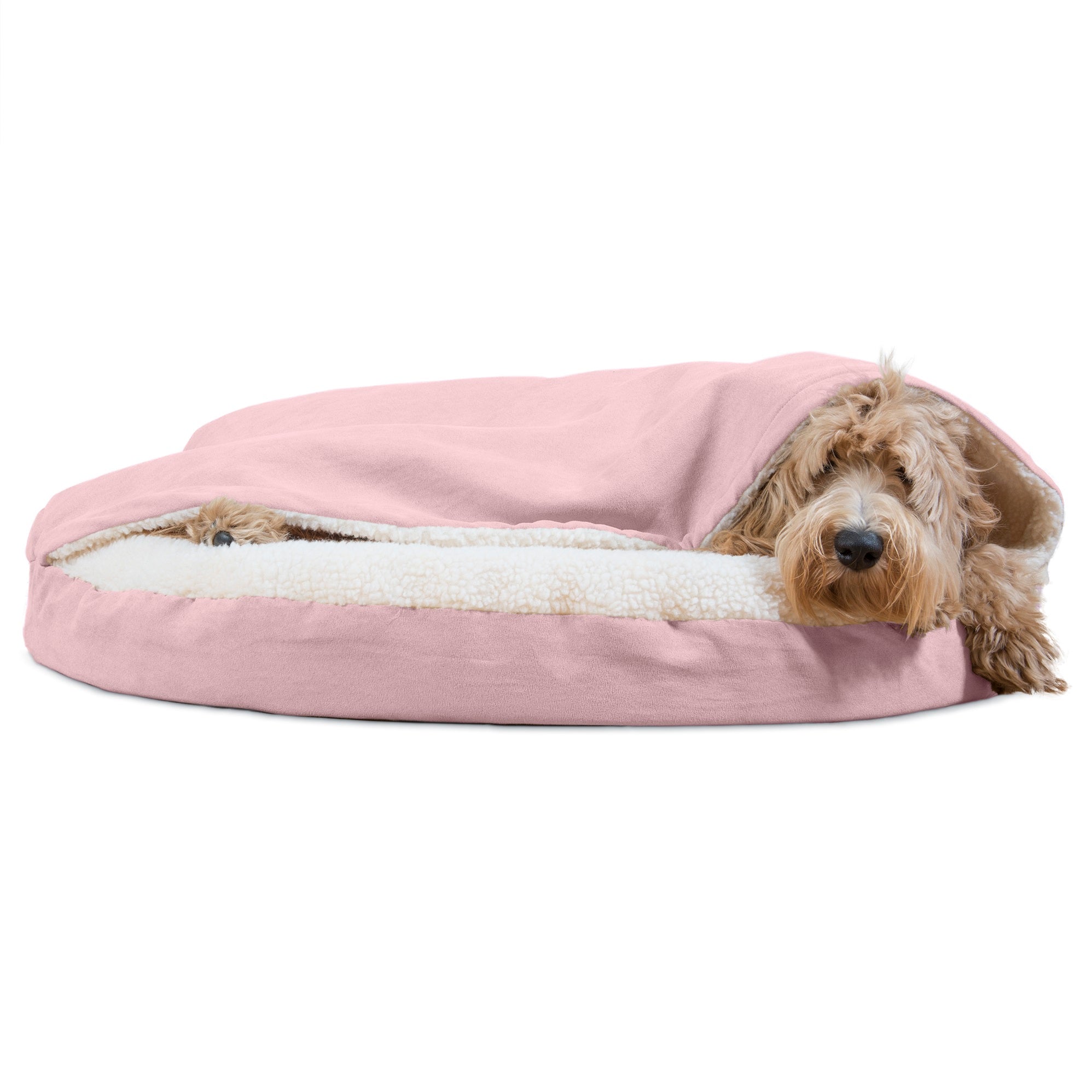 FurHaven Pet Products Orthopedic Faux Sheepskin Snuggery Burrow Pet Bed for Dogs & Cats, Pink, 35