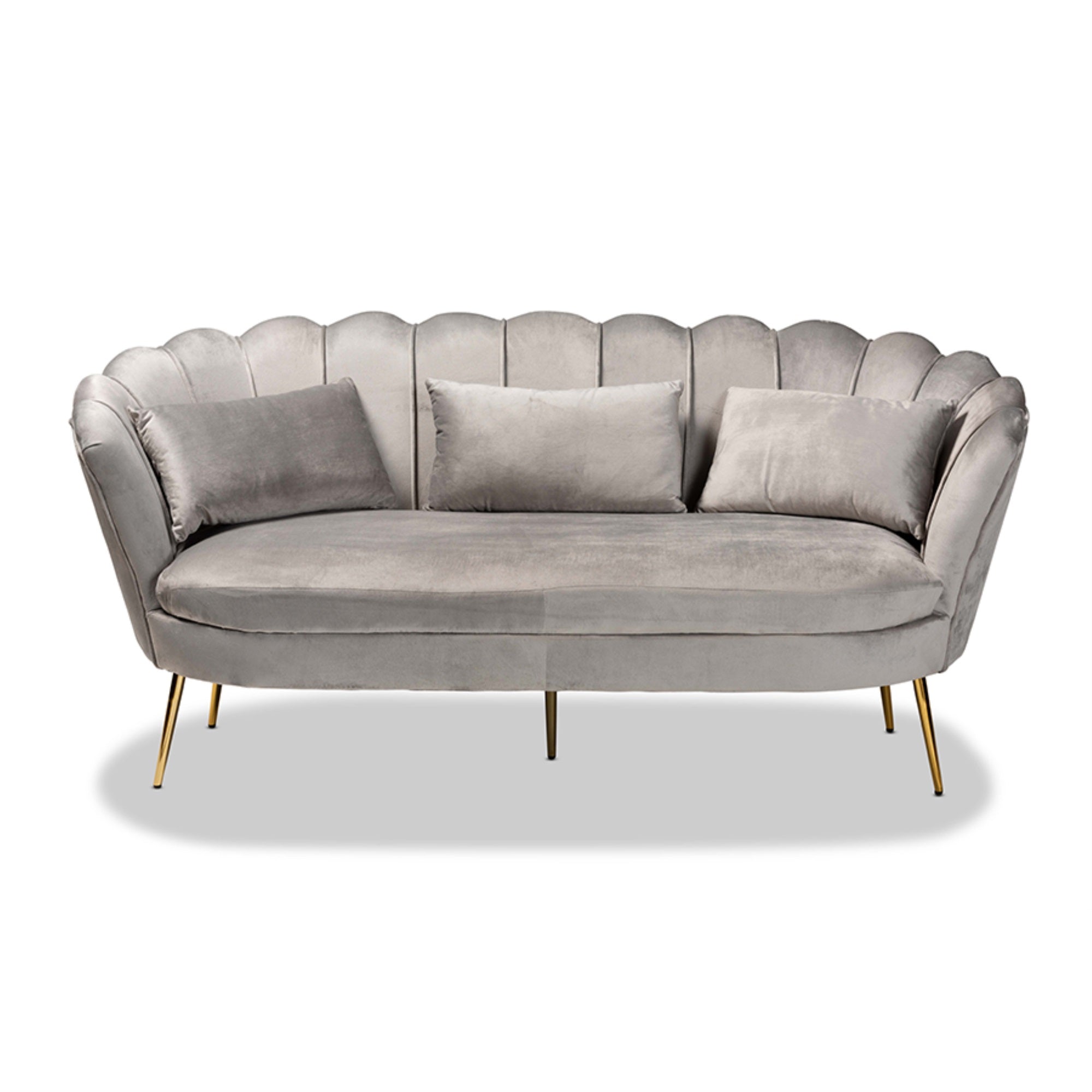 Baxton Studio Genia Contemporary Glam and Luxe Grey Velvet Fabric Upholstered and Gold Metal Sofa