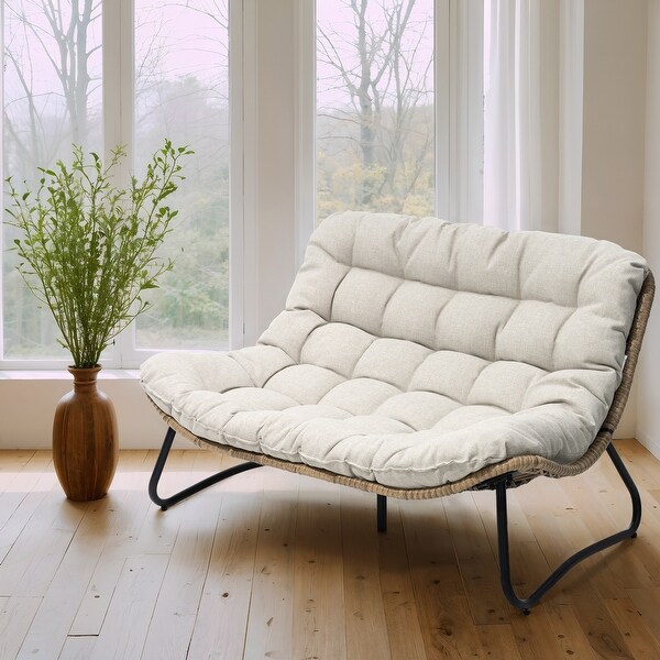 Pellebant Double Papasan Chair Loveseat with Beige Cushion For Indoor and Outdoor Use