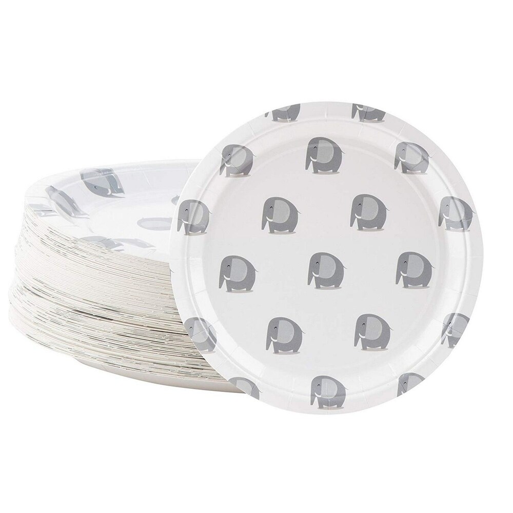 80 Count Disposable Paper Plates  Elephant Party Supplies  9 Inch