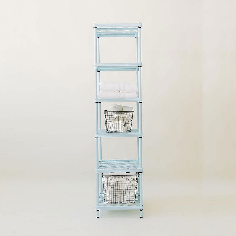 Design Ideas Meshworks 6 Tier Tower Metal Storage Shelving Unit Rack， Sky Blue