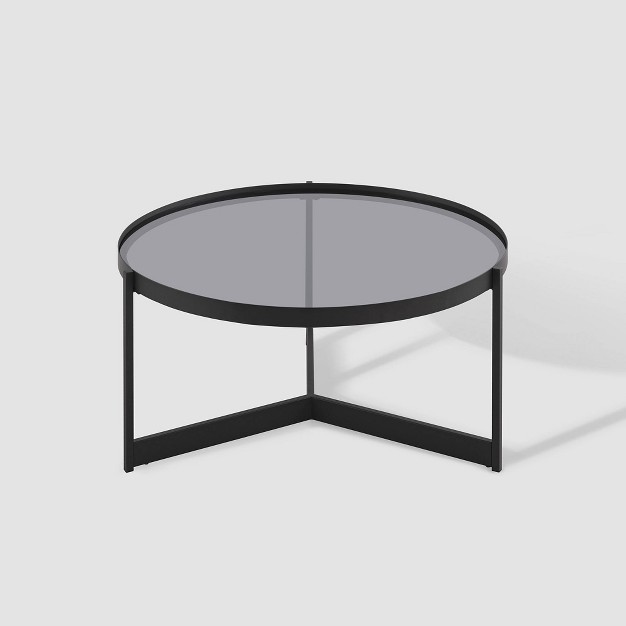 Modern Minimalist Tray Top Round Glass Coffee Table Black Saracina Home