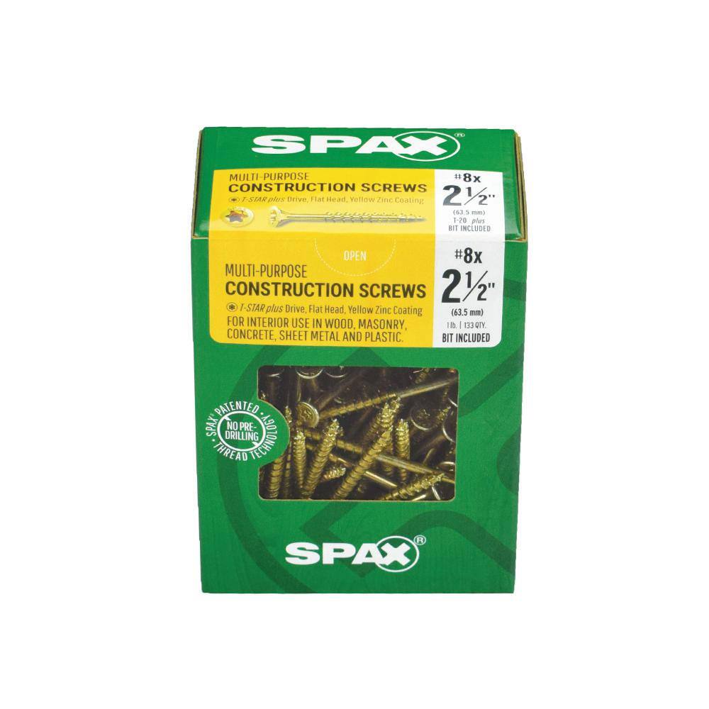 SPAX #8 x 2-12 in. Yellow Zinc Coated T-Star Plus Drive Undercut Flat Head Multi-Purpose Screw (133-Pack) 4191020400604