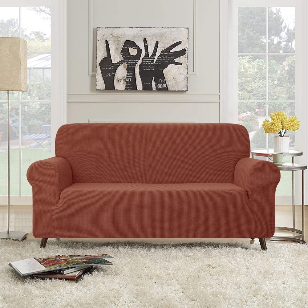 CHUN YI 1 Piece Stretch Sofa Slipcover Checks Couch Cover