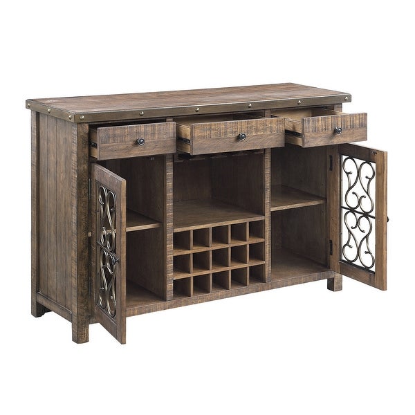 2 Doors and 3 Drawers Wood Server with Metal Hardware in Weathered Cherry