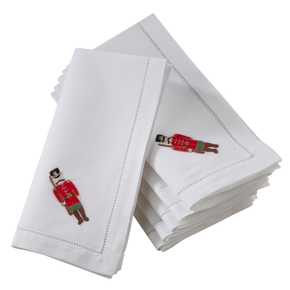 Saro Lifestyle Table Napkins with Embroidered Soldier and Hemstitch Design (Set of 6)