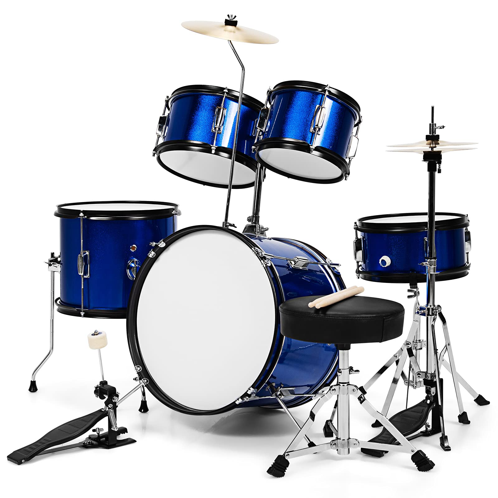 Costzon 16'' Kids Drum Set, 5-Piece Full Size Complete Junior Drum Set with Adjustable Throne