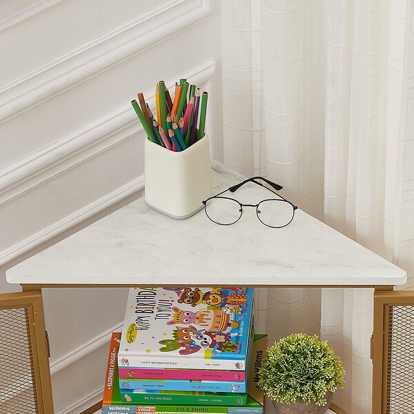 Industrial Triangle Corner Table with Dual Door and 3-tier Shelf Storage Cabinet