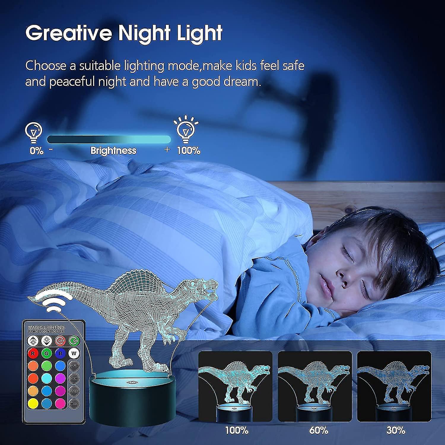 Night Light For Kids， 16 Colors 3d Spinosaurus Night Light